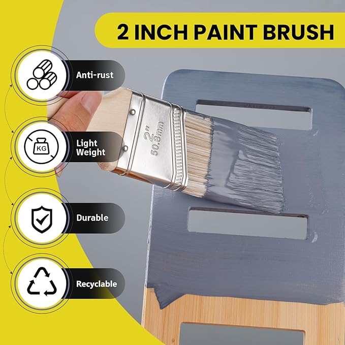 Mister Rui 3-Pack 2 Inch Angled Paint Brushes, Short Handle Professional Sash Brushes for Trim, Cabinets & Furniture, Smooth Finish for Oil & Latex Paint