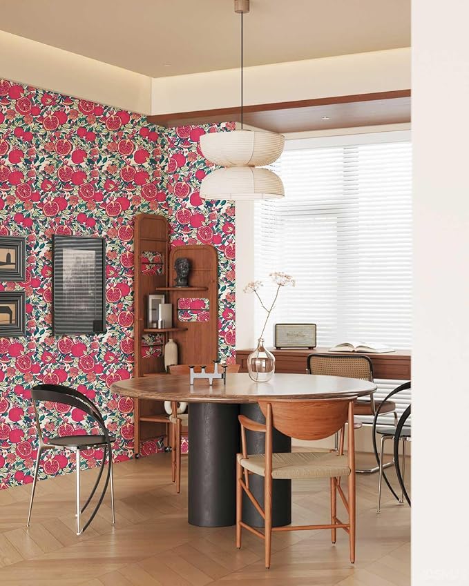 Floral Wallpaper Vintage Red Peel and Stick Wallpaper Self Adhesive Removable Wallpaper for Bedroom Cabinet Decorative Contact Paper, 17.3" x 393.7"