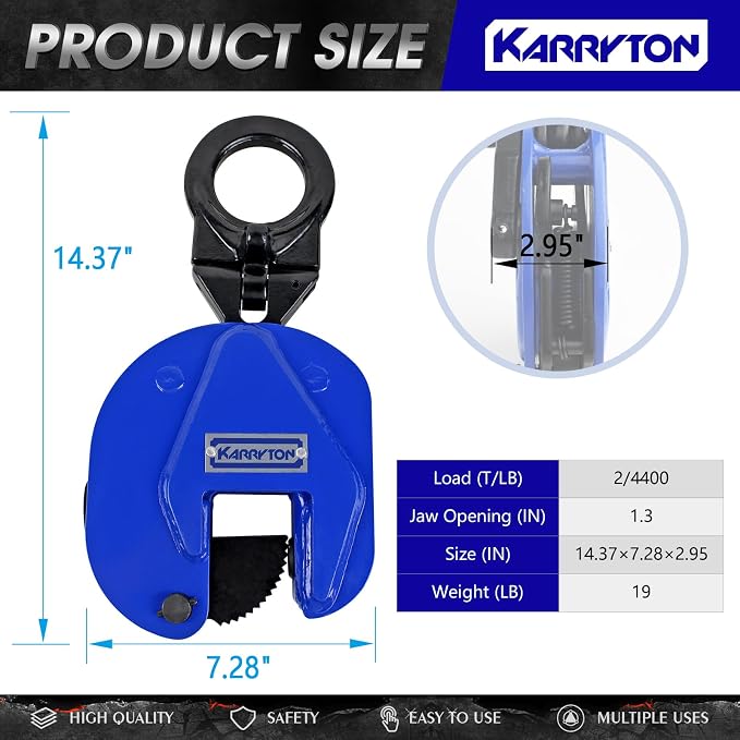 2Ton/4400LB Vertical Lifting Plate Clamp, Jaw Opening 1.3IN