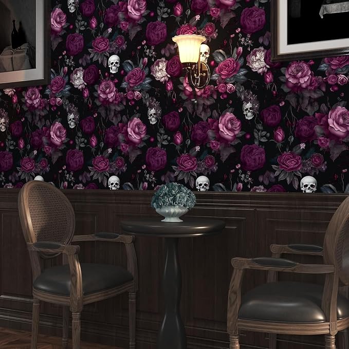 ILHIIOR Black Floral Peel and Stick Wallpaper 17.5 x 787 Inches | Leaf Removable Self Adhesive Waterproof Contact Paper, Renter Friendly Decor for Cabinets, Drawers & Bedroom Walls