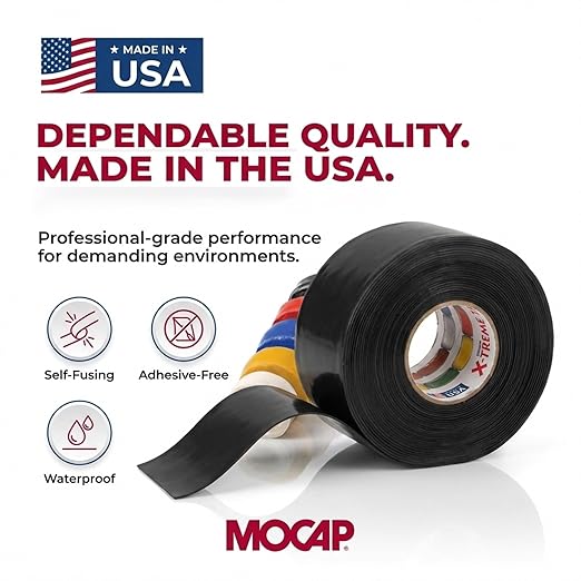 X-Treme Tape MOCAP Heavy Duty Electrical Tape, Self-Fusing Silicone Rubber, Waterproof & Insulating Flexible Tape, Electrical for Hose, Automotive, Outdoor & Repairs - 1" x 10ft Roll - Black
