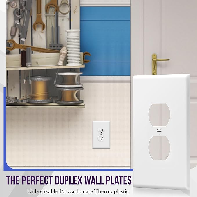 ENERLITES Jumbo Duplex Receptacle Outlet Wall Plate, Large Electrical Outlet Covers, Over-Size 1-Gang 5.5" x 3.5", Polycarbonate Thermoplastic, 8821O-W-5PCS, White (5 Pack)