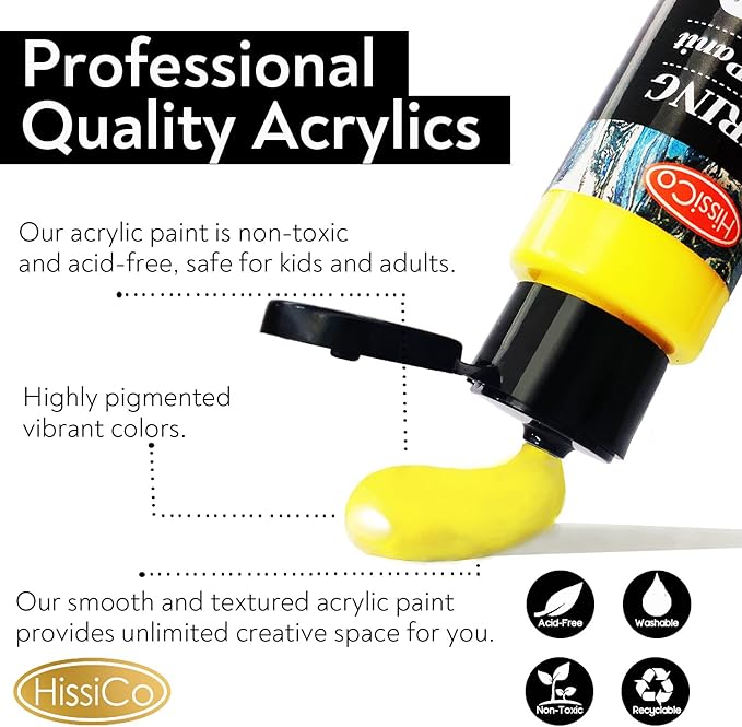 55PCS Acrylic Paint Set of 36 Colors 2fl oz 60ml Bottles 12 Brushes,Non Toxic 36 Colors Acrylic Paint No Fading Rich Pigment for Kids Adults Artists Canvas Crafts Wood Painting