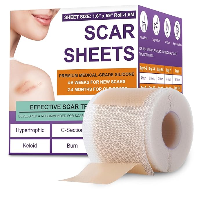 Silicone Scar Sheets, Medical Grade Silicone Scar Tape for Surgical, Hypertrophic, Keloid, C-Section, Burn, Old & New Scars, Reusable Professional Scars Removal Sheets (1.6"X 59" Roll-1.5M)