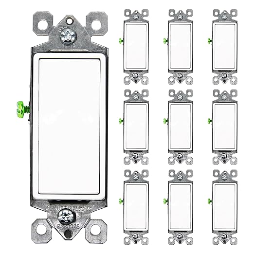 Faith [10-Pack] Single-Pole Decorator Paddle Wall Light Switch, 15A 120/277V, On/Off Rocker, White, 10-Piece