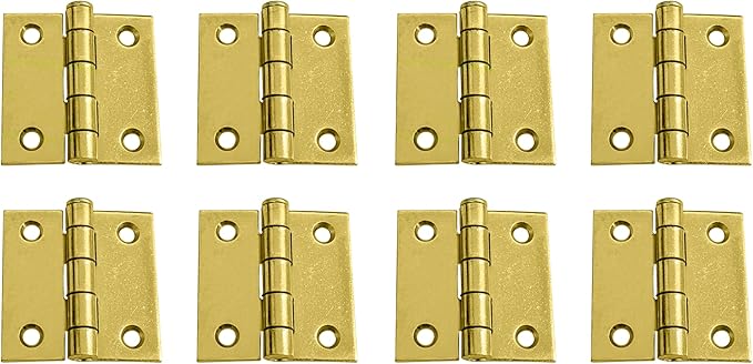 QCAA Square Door Butt Hinge, Heavy Gauge, Swaged, Loose Pin, 2"x2"x2.0mm, Brass Plated, Made in Taiwan, 8 Pack