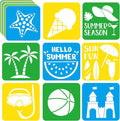 36pcs Summer Beach Drawing Stencils for Kids 8 Inch Sidewalk Chalk Stencils Painting Large Washable Reusable Tropical Palm Tree Themed Primary Shape Template for Kids Toddlers Preschool