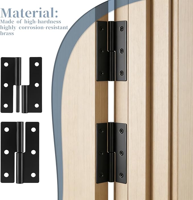 2 Pcs Lift Off Hinge Cabinet Door Hinges Black Butt Hinge 2.4 Inch Right Handed Slip Joint Flag Hinges for Cabinet Doors