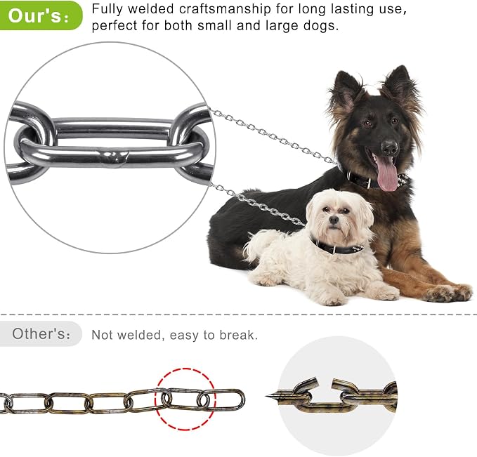 Dog Tie Out Chains and Stake, 30ft Chew Proof Stainless Steel Dog Chains for Outside, 15" Heavy Duty Dog Anchor for Dogs Up to 125lbs, Fully Welded, No Tangle, Ideal for Yard and Camping