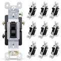 ELEGRP 3 Way Toggle Light Switch, 15 Amp, 120 V, Toggle Framed AC Quiet Switch, in Wall On/Off Switch Replacement, Self-Grounding, Residential and Commercial Grade, UL Listed (10 Pack, Glossy Black)
