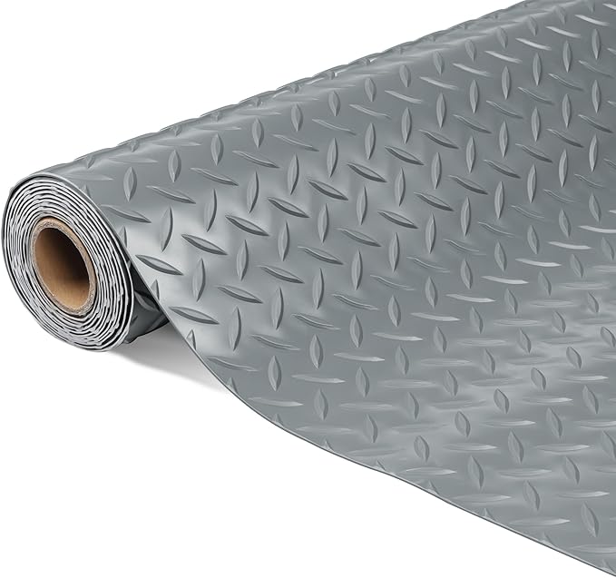 5x8 FT Garage Floor Mat, Thickened Garage Mats Flooring Roll for Under Car, Non Slip Diamond Plate PVC Floor Protector Mat for Garage, Warehouse, Gyms, Trailer