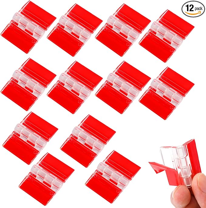12 Pcs Acrylic Small Hinges - Self Adhesive Clear Plastic Transparent Continuous Hinge Tools for Cabinet Drawer Furniture DIY Display Stand 35x25 mm