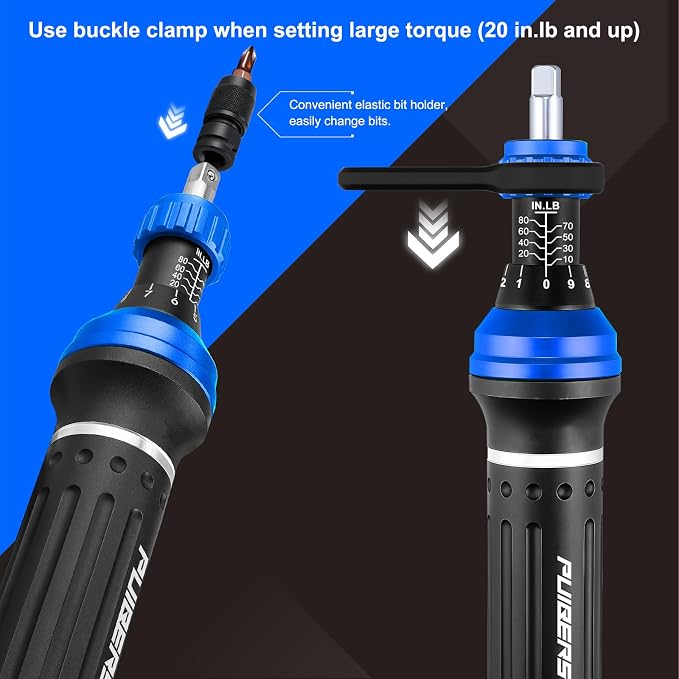 25-Piece Inch Pound Torque Screwdriver Set 1/4 Drive,10-80 In.lb Torque Screwdriver for Gunsmithing,Electronics, Bikes, Motorcycles & DIY Projects