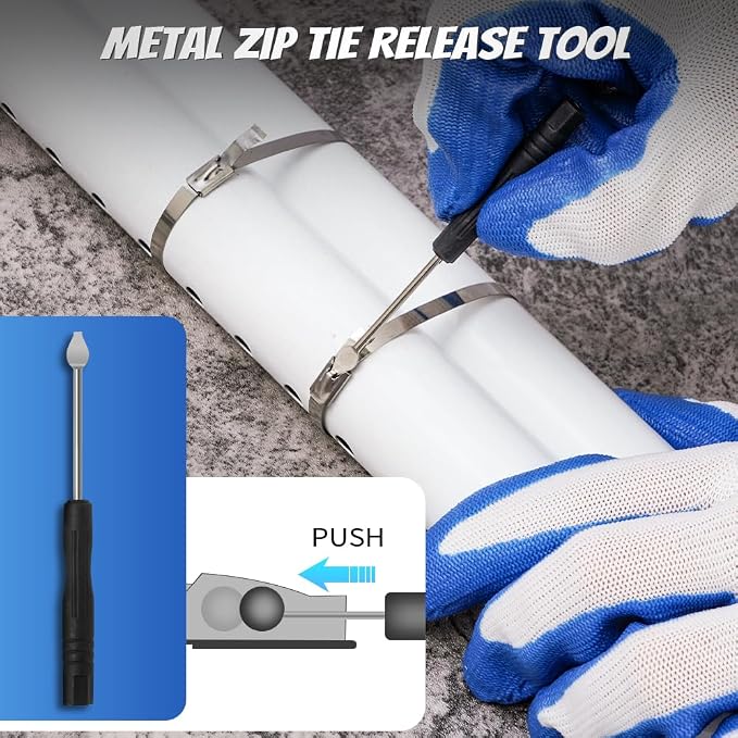Stainless Steel Cable Tie Gun Kit with 300PCS Metal Zip Ties, (100 Each of 6,8, 11.8 Inch) Heavy Duty Steel Metal Zip Ties Tool Set for Chain Link Fence, Exhaust Pipes, Automotive, Rebar & Fencing