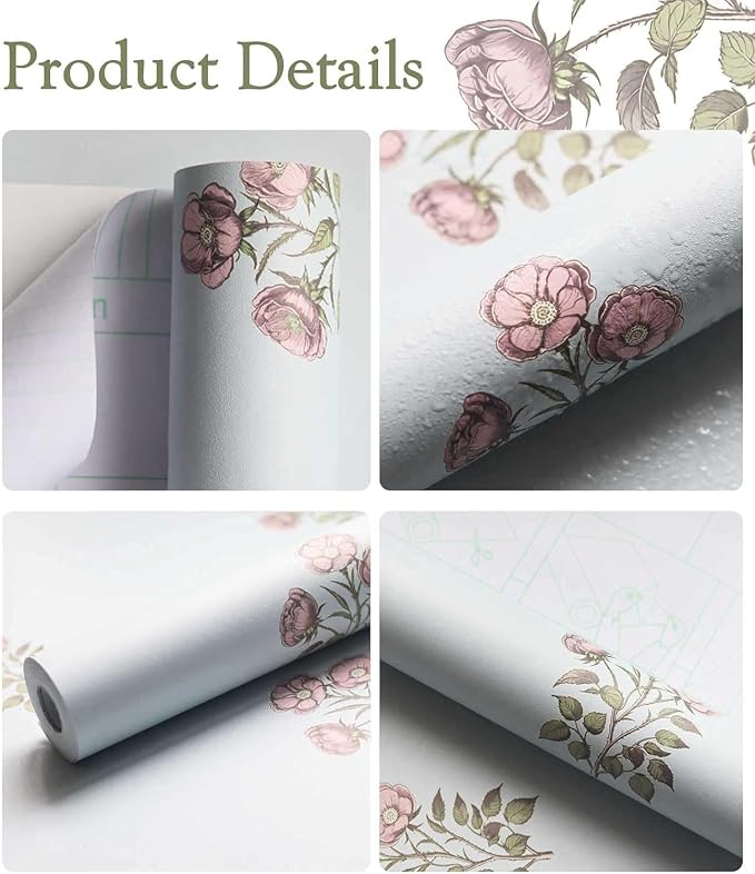 17.3" x 393.7" Vintage Blue Floral Wallpaper Peel and Stick Boho Wallpaper Removable Waterproof Rose Pattern Contact Paper for Bedroom, Bathroom, Home Wall