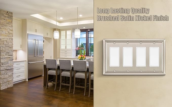 Henne Bery Sunken Pearls Heavy Duty Decorative Wall Plate Switch Plate Outlet Cover (Quad Decorator, Satin Nickel)