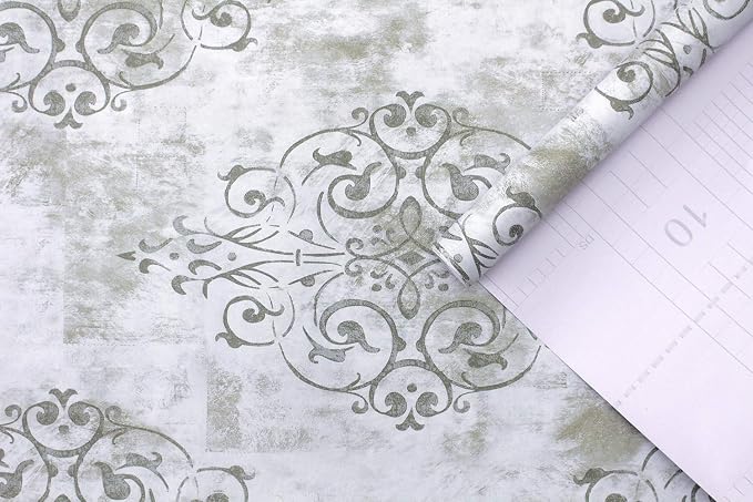HAOKHOME Vintage Damask Peel and Stick Wallpaper White Vinyl Self Adhesive Decorative Contact Paper 17.7in x 9.8ft