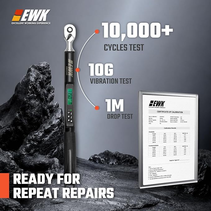 3/8 Inch Drive Digital Torque Wrench 5-100 ft-lbs (6.8-135 Nm) | IS0 6789, ±1.5% clockwise / ±2.5% counterclockwise, LCD Display, LED Buzzer Vibration Alert, 30 Memory Values
