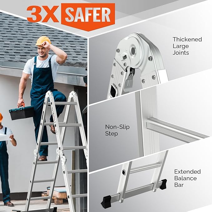 12.5 FT Folding Ladder, LUISLADDERS Multi-Purpose Ladder, Aluminium Extension Ladders 7 in 1 Heavy Duty Combination EN 131 Standard