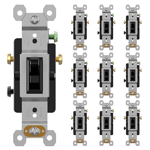 AIDA 10 Pack 3 Way Toggle Light Switch, 15 Amp, 120 Volt, Toggle Framed AC Quiet Switch, in Wall On/Off Switch Replacement, Self-Grounding, Residential and Commercial Grade, UL,Glossy Black
