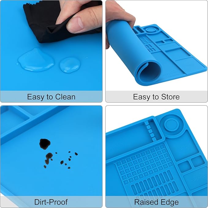 STREBITO Soldering Mat Electronics Repair Mat, Silicone Work Mat Heat Resistant 932°F, Magnetic Mat for Screws and Tools, Solder Mat Silicone Pad for Watch, Phone, Eyeglass, Knife, Size 13.8 "x 9.9"