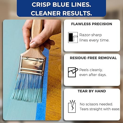 SWRT Blue Painter's Tape 1 Inch x 55 Yards x 24 Rolls (1320 Yards Total) – Upgraded Adhesive Masking Tape, Multi-Surface, Clean Removal, No Residue, for Walls, Trim, DIY, Crafts & Painting Projects