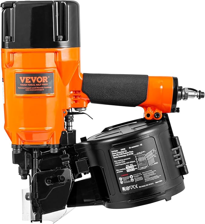 VEVOR Coil Siding/Framing Nailer CN83N, 2" to 3-1/4" 15 Degree Pneumatic Siding Nail Gun with Tool-Less Depth Adjustment, 70-120PSI Air Coil Nailer for Siding Sheathing Wooding Fencing Decking