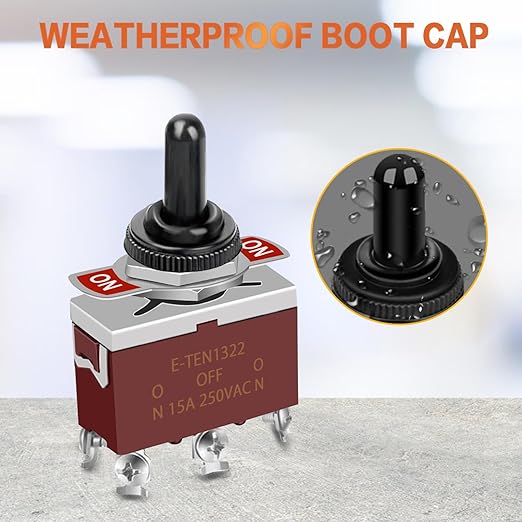 5Pack Toggle Switch, 6 Pin ON-Off-ON 12V DC 30A/250V AC 15A DPDT Marine Waterproof Toggle Switch with Boot Cap Cover, Switch for Car Auto Boat