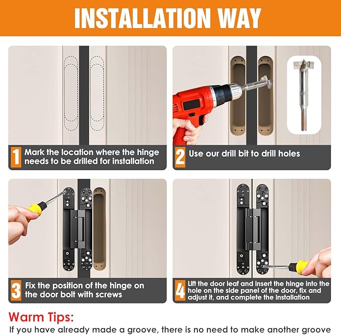 9.7" Hidden Door Hinge/Concealed Hinges,Invisible Hinges,Invisible Door Silent 180 Degree Swing Hinge 3-Way Adjustable Butt 9.7 x 3.3 x 1inch (Black, 9.7 inches)