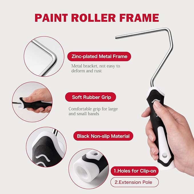 Mister Rui 4 Inch Paint Roller Kit, 12-Piece Mini Roller Set with 6 Microfiber Sleeves, Tray, Liner & Cover, Handle, 1.5" Angled Brush - for Walls, Cabinets, DIY & Pro Painting