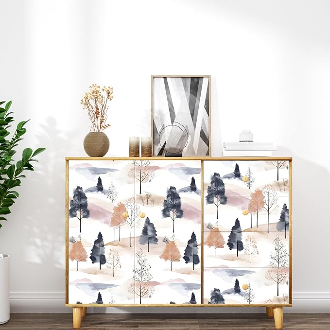 ILHIIOR White Floral Peel and Stick Wallpaper Boho Colorful Tree Contact Paper Forest Removable Self Adhesive Waterproof Wall Paper for Cabinet Drawers Wall Decor Renter Friendly 17.5''x118''