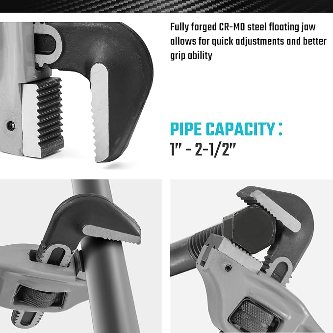 DURATECH 18-inch Aluminum Offset Pipe Wrench, Adjustable Plumbing Wrench | 2-1/2" Jaw Capacity, Heavy Duty, Drop Forged, Exceed GGG standard