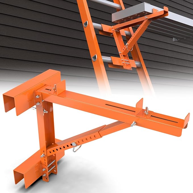 New Upgraded Adjustable Ladder Jacks 2 Pack for Scaffolding Platform, Two-Rung Short Body Extension Ladder Jack Scaffold Bracket, Orange Ladder Platform Accessories Ladder Jack Part for Working Stage