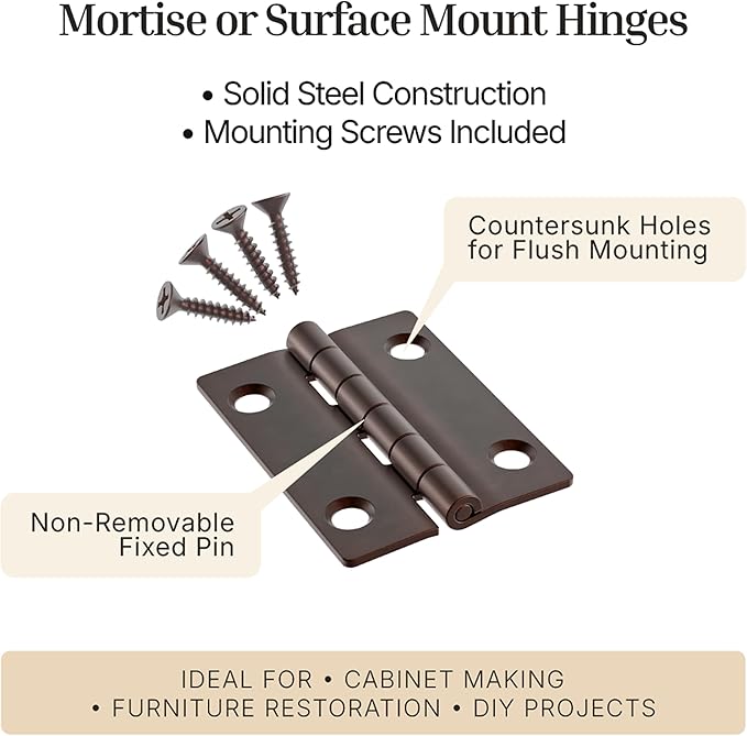 Antique Copper Butt Hinges - 2" x 1-1/2" - Pack of 4 - Flush Mount Cabinet Door Hinges - Antique Furniture Hardware - BH7-SAC (2)