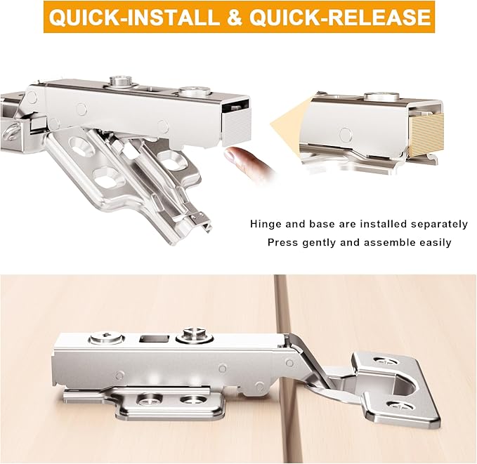 2pcs Professional Grade Full Overlay Soft Close Cabinet Hinges, Frameless Concealed European Style with Four-Hole Clip-On Mounting Plate and Screws, Nickel Plated Finish