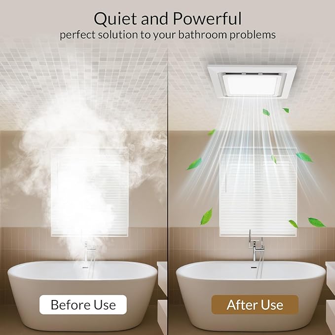 Bathroom Exhaust Fan with Light 110 CFM, Quiet 1.0 Sone, Cutout 8.27"x8.27", 10" Grille, 4In Duct, 6500K 1200Lm LED Light Bath Ceiling Vent Fan Combo for Bathroom Toilet Moisture & Odor Removal