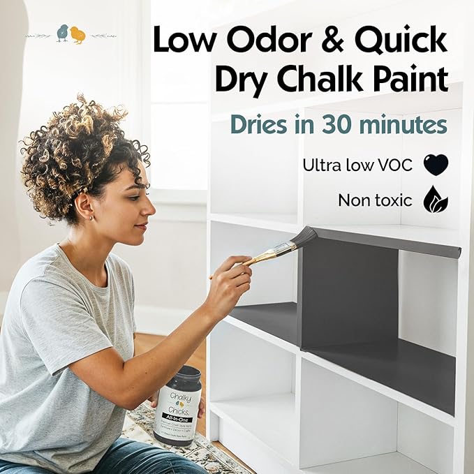Chalky Chicks 8 Fl Oz Matte Gun Metal Gray (Dark Gray) Chalk Paint for Furniture Without Sanding - No Prep Furniture Paint No Sanding All in One for Crafts, Wood, Cabinet, Metal, Dresser, Farmhouse