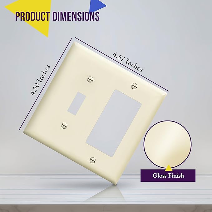 ENERLITES Combination Toggle Switch/Decorator Switch Wall Plate, Size 2-Gang 4.50" x 4.57", Polycarbonate Thermoplastic, 881131-LA, Light Almond