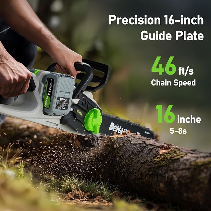 16 Inch Brushless Electric Chainsaw with 2 x 4.0Ah 21V Battery, Tool-Free Chain Tensioning, Instant Chain Brake & Transparent Oil Tank – Tools for Tree Trimming & Wood Cutting