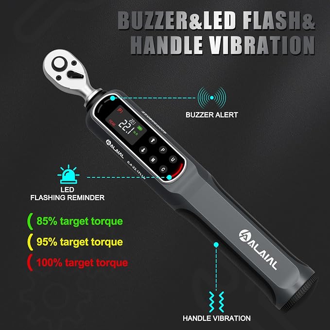 Digital Torque Wrench 0.4-22.1 Ft.Lb/0.5-30 Nm, 1/4 Drive | Dual Direction Rachet Wrench with Vibration, Buzzer and LED Alert, Electronic Torque Wrench for Bike Motorcycle Car Repair