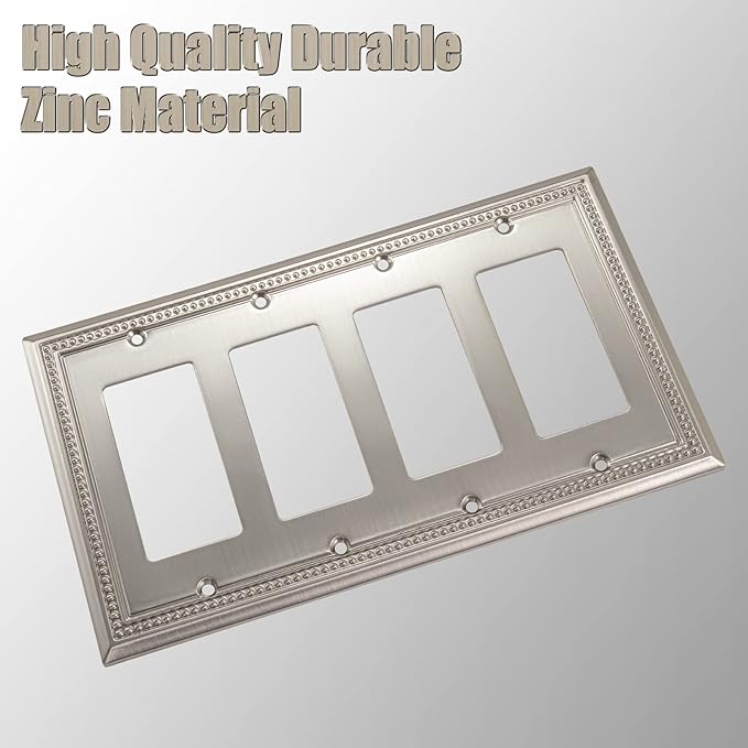 Henne Bery Sunken Pearls Heavy Duty Decorative Wall Plate Switch Plate Outlet Cover (Quad Decorator, Satin Nickel)