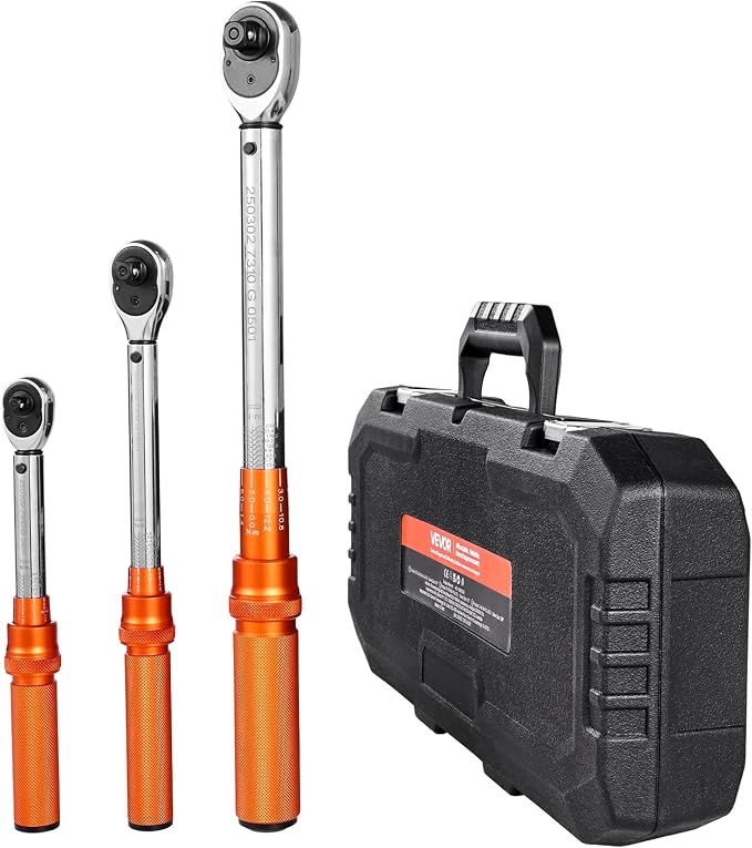VEVOR 1/4 3/8 1/2 Inch Drive Torque Wrench, 3Pcs Click Torque Wrench Set 20-240IN-LB, 5-45FT-LB, 10-170FT-LB, Dual-Direction Adjustable 72 Tooth for Bicycle, Moto and Car Maintenance