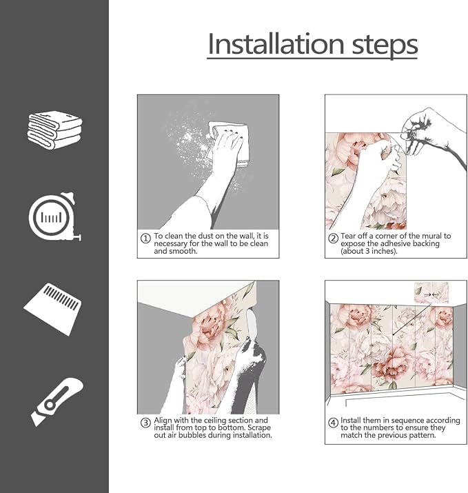 YQWDMX - Peel and Stick Floral Wallpaper with Pink Peony Self-Adhesive murals for Bedroom ZY11 L