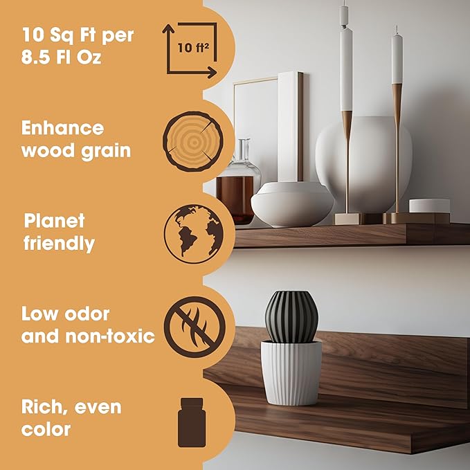 Furniture Clinic Wood Stain | Black | Water Based | Fast Drying, Low Odor, & Non-Toxic | For Indoor & Outdoor Furniture and More | Multiple Finishes | (8.5oz / 250ml)