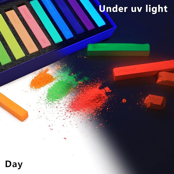 Artecho 12pcs Neon Soft Pastels, Square Chalk for Drawing, Blending, Layering, Shading, Pastels Art Supplies