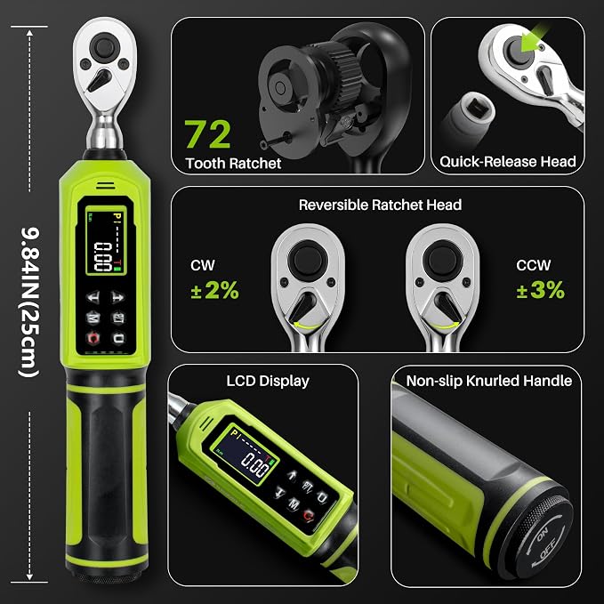 1/4" Digital Torque Wrench -0.33-22Ft.Lb for Bike Motorcycle Repair | Electronic Torque Wrench 1/4 Drive(0.45-30 N.m),Vibration Buzzer LED Indicator,±2% Acc. 5 Units for Precision Parts Engine
