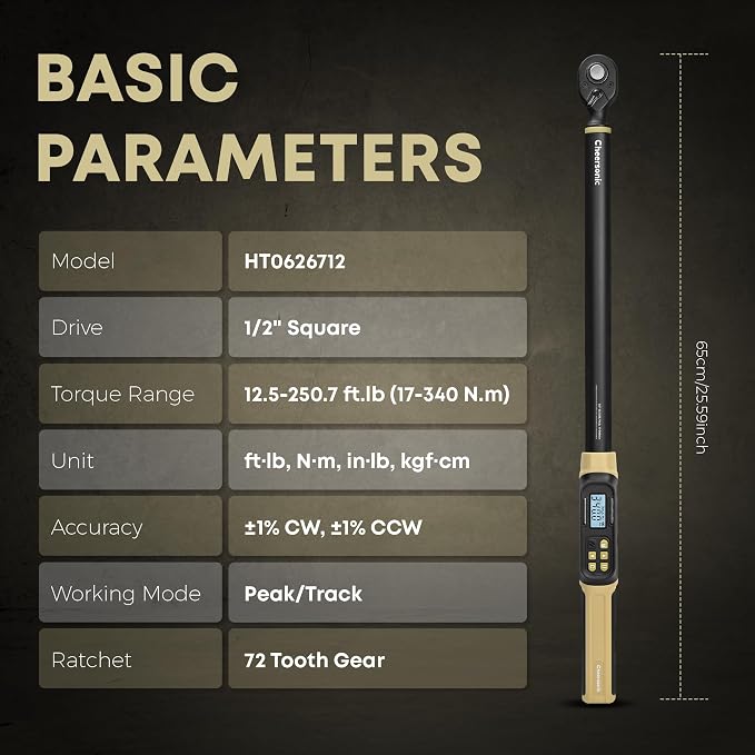 Digital Torque Wrench 1/2 Drive, 12.5-250.8 ft·lb (17-340N.m) ±1% Accuracy Electronic Torque Wrench with Buzzer and LED Heavy Duty Torque Wrench Set with Socket for Car Repair Trucks large machinery