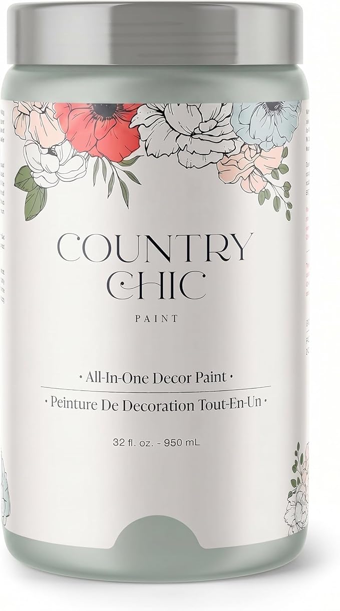 Country Chic All-in-One Chalk Paint for Furniture, Cabinets, Home Decor, Eco-Friendly, Matte Finish, Built-In Primer & Top Coat for Wood, Metal - Happy Hour (Mint Green) - Quart 32 oz (950 ml)