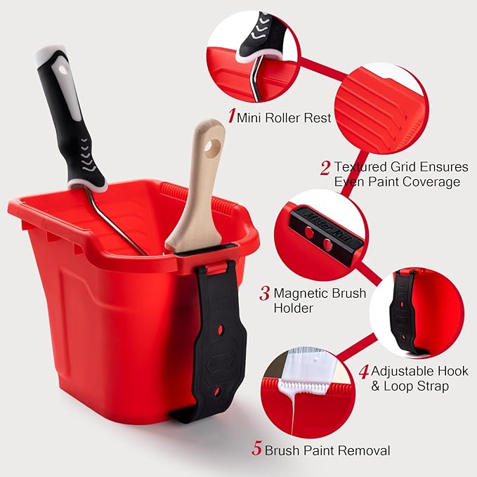 Mister Rui Paint Roller 4 Inch, 14 Pack Small Paint Brush and Roller Kit, 0.5 QT Paint Bucket Liner with Lid, Household Mini Rollers for Painting & DIY