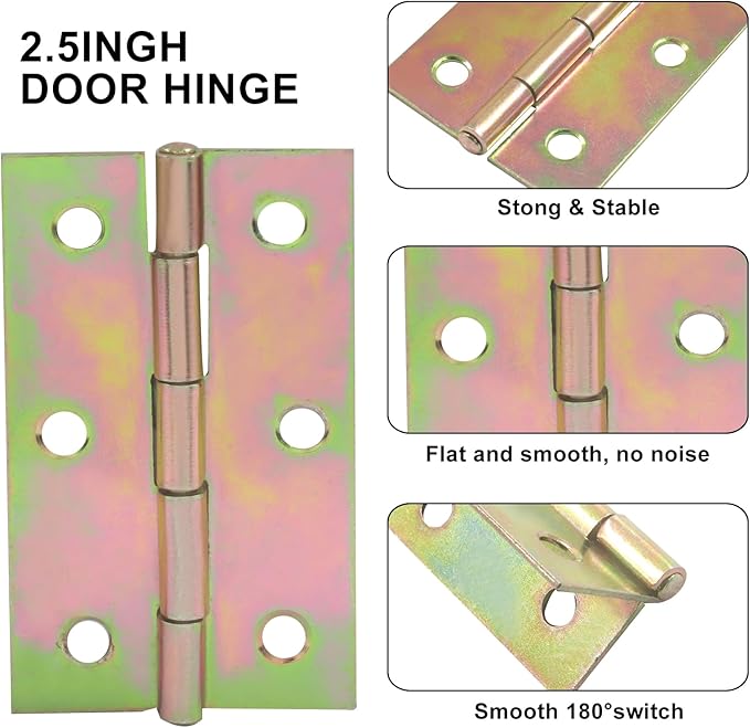 Murtenze 12 Pack 2.5 Inch Door Hinge, Colorful Butt Hinge Ball Bearing Window Outdoor Hinges with Mounting Screws